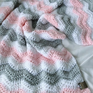 Crochet baby blanket, baby afghan, pink and gray baby blanket, baby shower gift, baby girl blanket, newborn blanket, white gray and pink
