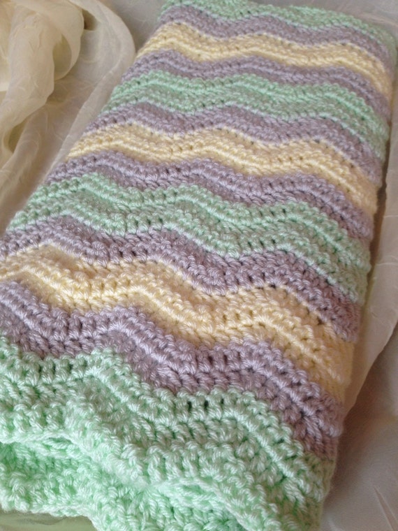 Crochet Baby Blanket Yellow Light Mint Green And Gray Baby Etsy