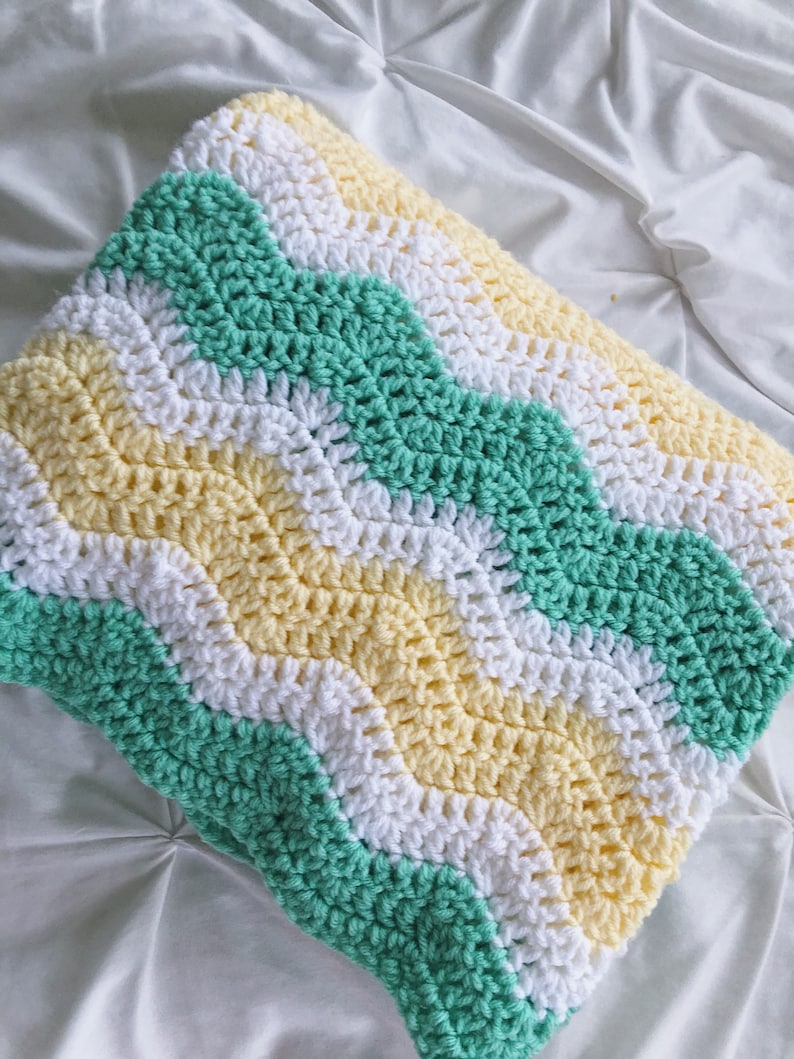Crochet Baby Blanket Green and Yellow and White Baby Blanket Etsy