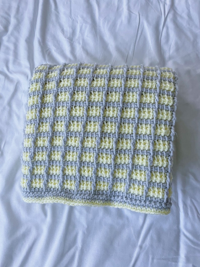 Crochet baby blanket Tunisian crochet baby blanket yellow baby blanket Yellow and gray baby blanket yellow blanket tunisian blocks image 6