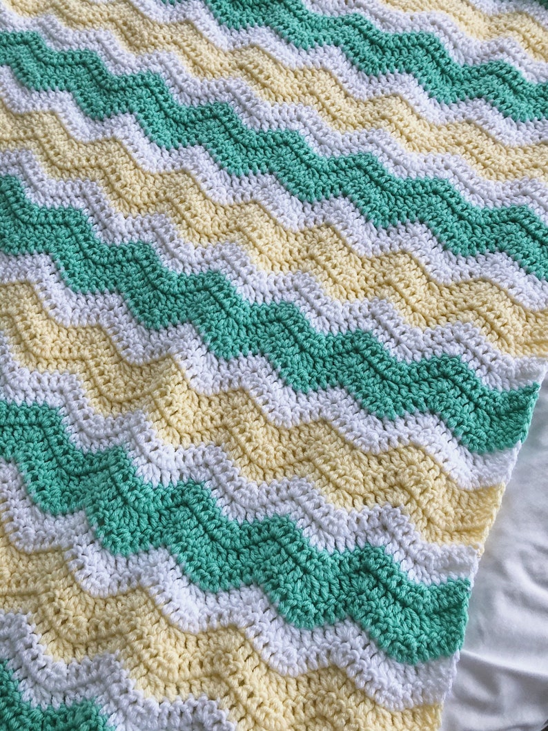 Crochet Baby Blanket Green and Yellow and White Baby Blanket Etsy