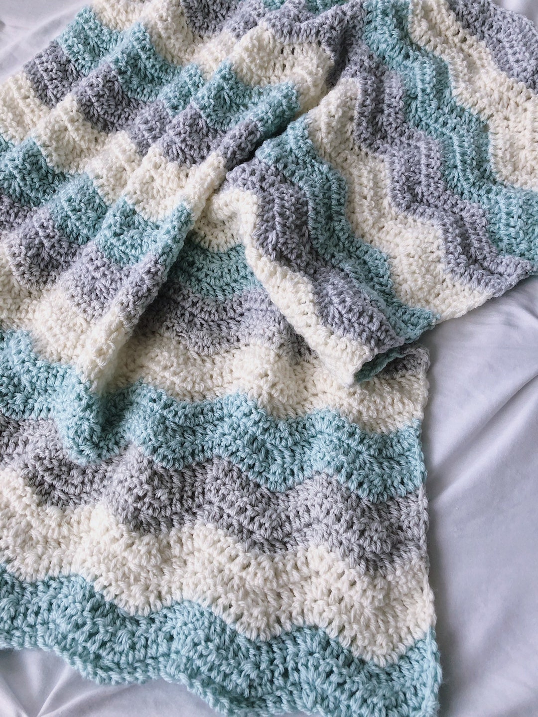 Crochet Baby Blanket, Ice Blue Gray and Cream Blanket, Baby Shower Gift ...