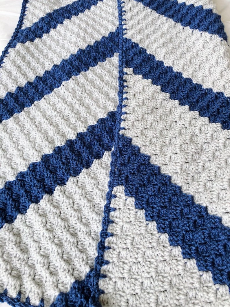Crochet baby blanket gray and blue striped crocheted blanket blue and grey baby afghan nursery decor c2c image 6