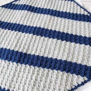 Crochet baby blanket gray and blue striped crocheted blanket blue and grey baby afghan nursery decor c2c image 5