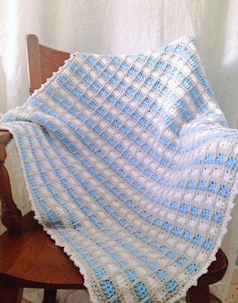 Crochet baby blanket blue gray and white blanket blue baby Etsy