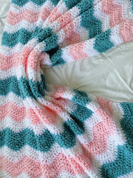 Crochet Baby Blanket Blue Pink and White Baby Crocheted Blanket Baby Girl Baby Bedding Nursery Decor Crib Blanket Etsy Canada