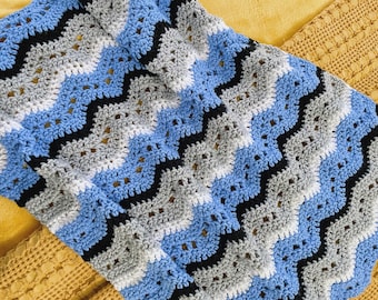 Blue Jay Crochet Baby Blanket: Blue Gray Nursery Decor