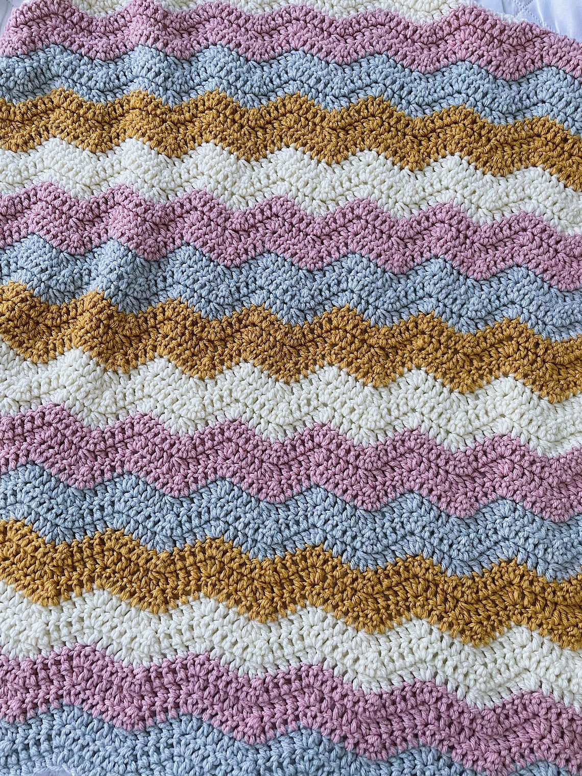 Crochet Baby Blanket Rose Pink and Gold Crochet Baby Etsy
