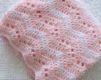 Crochet Baby Blanket: Pink & White Ripple Afghan