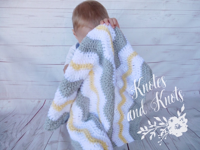 Crochet Baby Blanket Baby Blanket Yellow White and Gray Etsy