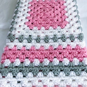 Crochet baby blanket pink, gray and white granny square baby crochet blanket, crochet blanket pink baby blanket image 4