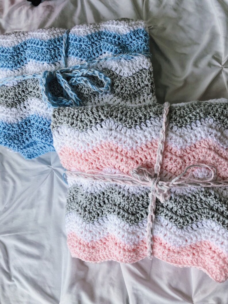 Twins Crochet Baby Blankets Pink/blue Gray and White Ripple Etsy