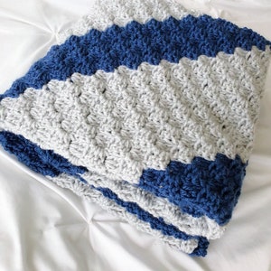 Crochet baby blanket gray and blue striped crocheted blanket blue and grey baby afghan nursery decor c2c image 3