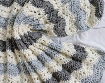 Crochet baby blanket, baby afghan, ivory and gray baby blanket, baby boy blanket, baby shower gift, baby girl blanket