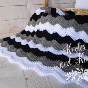 Crochet Baby Blanket: Black, Gray & White Chevron Afghan