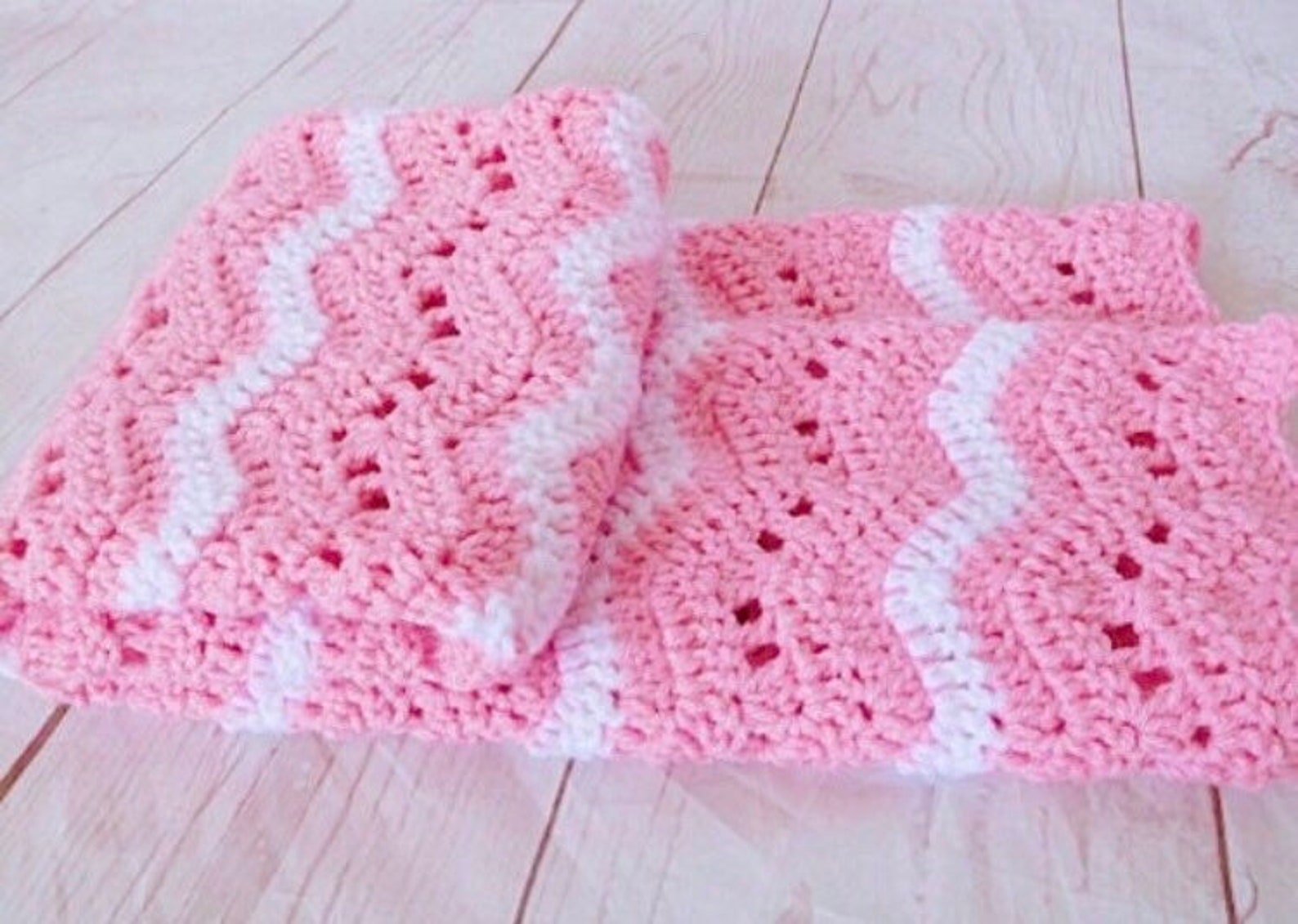 Pink and White Crochet Baby Blanket PATTERN Lacy Ripple Etsy