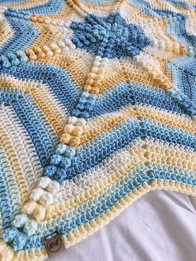 Crochet Baby Blanket Crochet Star Blanket Blue and Yellow Etsy