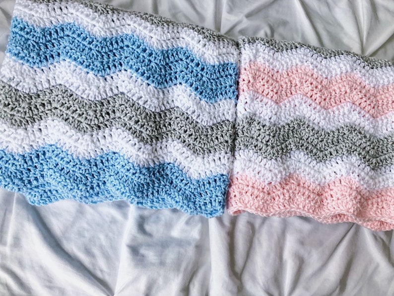 Twins Crochet Baby Blankets Pink/blue Gray and White Ripple Etsy