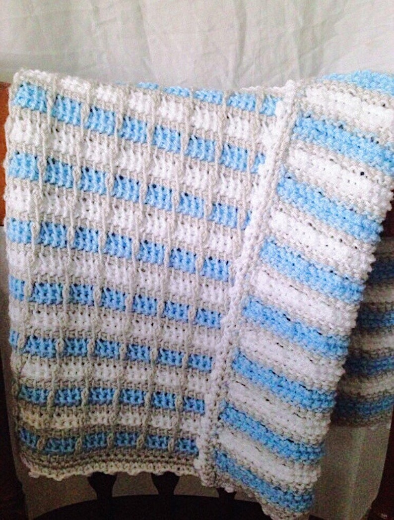Crochet baby blanket blue gray and white blanket blue baby Etsy
