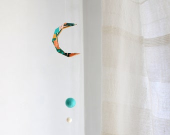 Origami Moon decorative suspension // Crescent Moon garland & Indian bell // Mini series