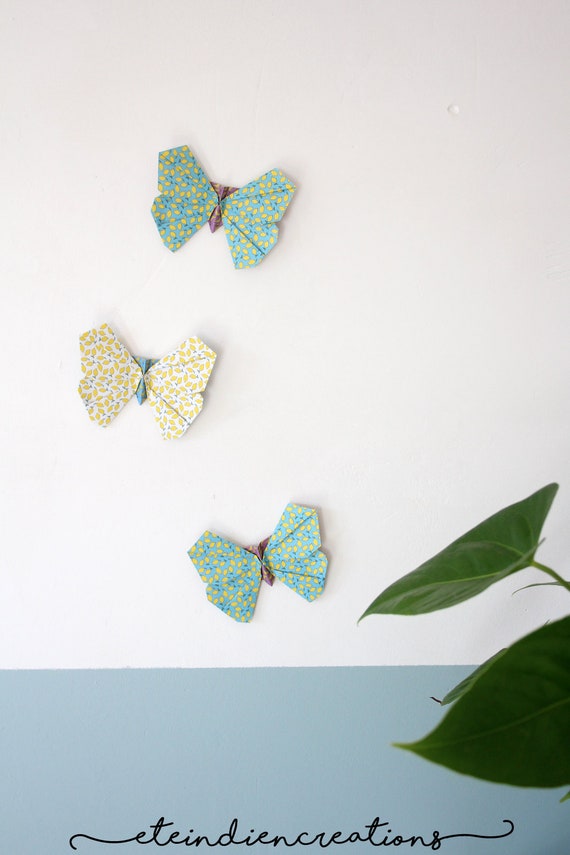 Lot Of 3 Decorative Origami Butterflies Origami Wall Etsy