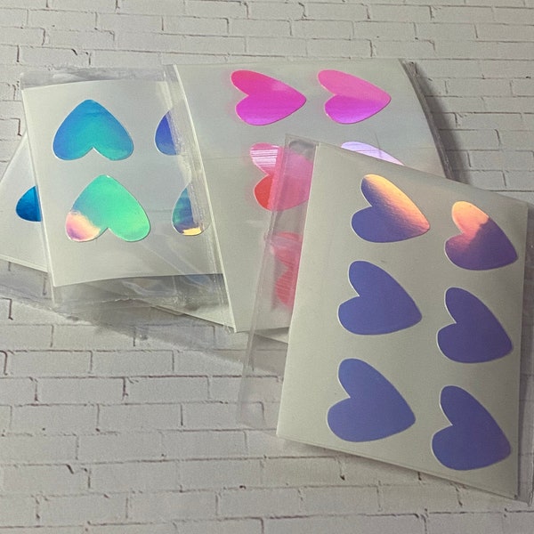 Iridescent vinyl heart stickers| small pack of 12 | mini| Valentines day| holographic | car stickers| Decals