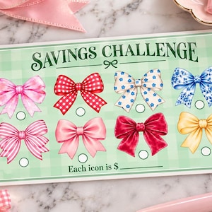 Bow Savings Challenge | Glossy Savings Tracker | Cash Envelope Challenge | Money Saving Challenge | Budget Binder Insert| A6