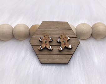 Gingerbread Man Hand Painted Wooden Stud Earrings. Gifts For Her, Mini Studs, Wooden Jewellery, Christmas Earrings, Stocking Filler,