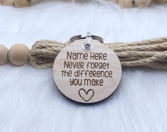Never Forget The Difference You Make Keyring, Inspirational Keyring, Personalised Keychain, Teachers Gift, Healthcare Gift, Carer Gift