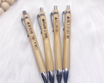 Positive Pen Bamboo Engraved Pen, Eco-Friendly Stationery, You Matter, I Can I Will, One Step At A Time, Make It Happen, Mental Health