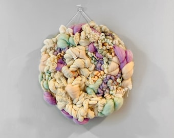 Pastell Boho gewebter Wandbehang, eklektische Faser-Kunst (32 cm)