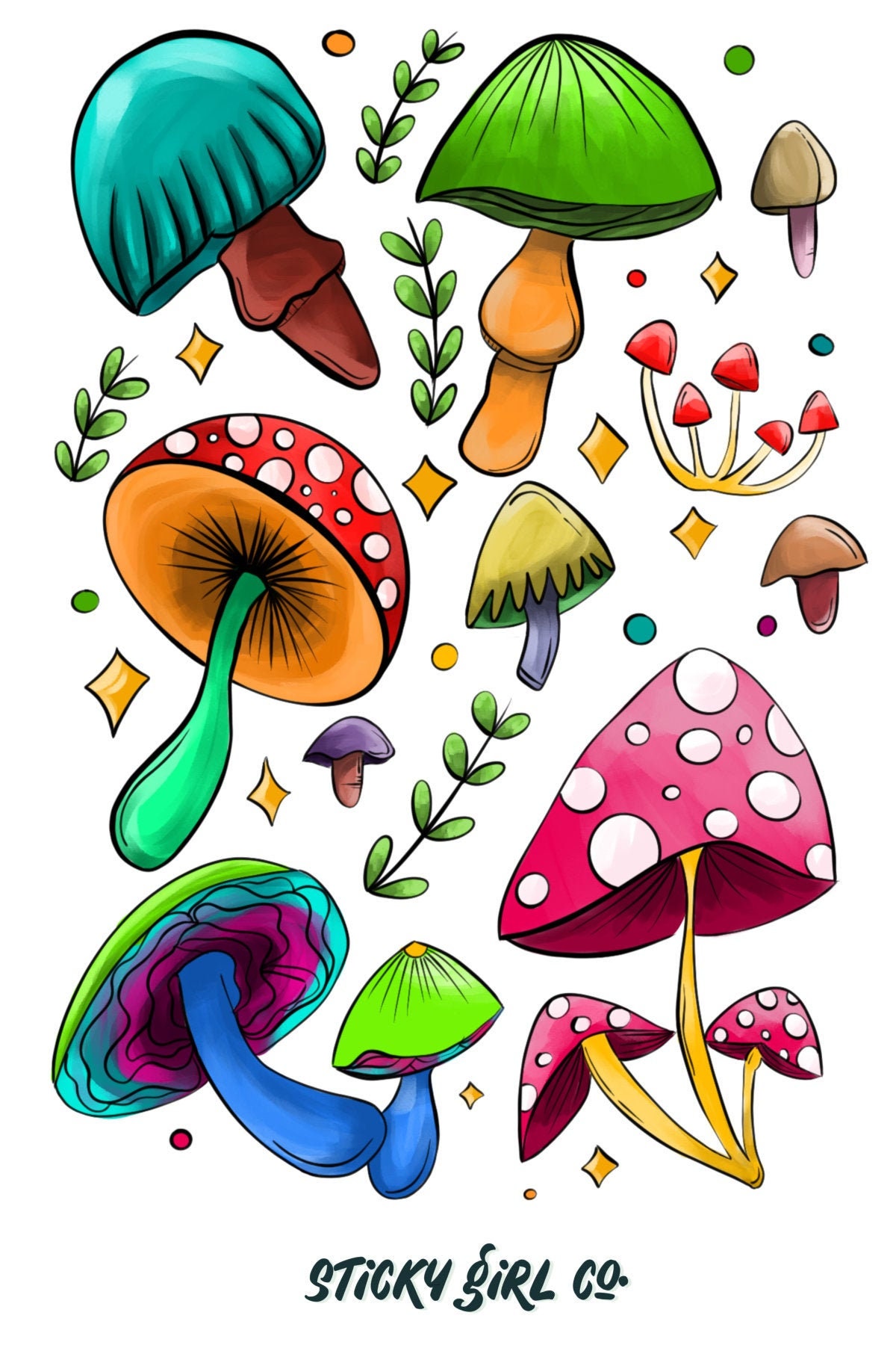 Hoja de pegatinas de hongos del bosque / Pegatinas de hongos / Etsy