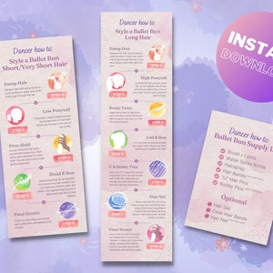 Ballet Bun Tutorial PRINTABLE Graphics | Dancer How To Collection | Download and Print or Post
