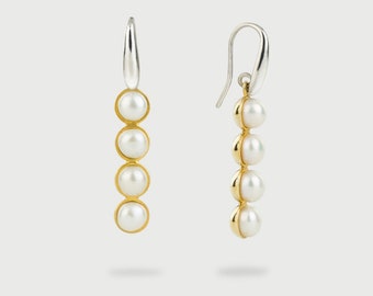 White Freshwater Pearls in Gold Plated Silver Drop Earrings