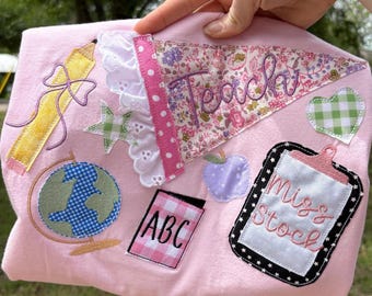 Custom Embroidered Teacher Tee | School Supplies Applique Shirt