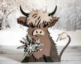 Christmas Highland Cow SVG Digital Download For Glowforge or Laser For 1/8” and 1/4” Material Not a Physical Item Read Item Description