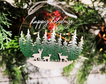 Kerstornament met hertenfamilie Digitale SVG-download voor Glowforge of Laser