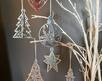 3D Christmas Ornaments -Set of 6 SVG Download For Glowforge or Laser -Not a Physical Item -For 1/8” MATERIAL ONLY