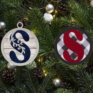 Flourish Monogram Letter S Christmas Ornament / Initial Ornament SVG Digital Download for Glowforge or Laser -Not a Physical Product
