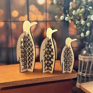 Juego de 3 pingüinos 3D SVG Descarga digital para Glowforge o láser SOLO para material de 1/8" - No es un artículo físico - LEA la descripción del artículo