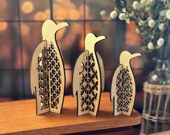 3D Penguins Set of 3 SVG Digital Download For Glowforge or Laser For 1/8” Material ONLY - Not a Physical Item -READ Item Description
