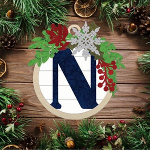 Floral Monogram Letter N Christmas Ornament / Initial Ornament SVG Digital Download for Glowforge or Laser -Not a Physical Product