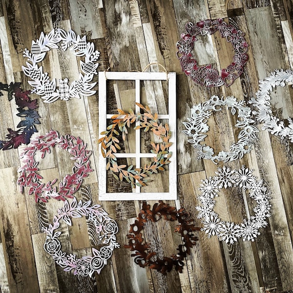 Interchangeable Farmhouse Window With 10 Wreaths SVG Digital Download for Glowforge or Laser