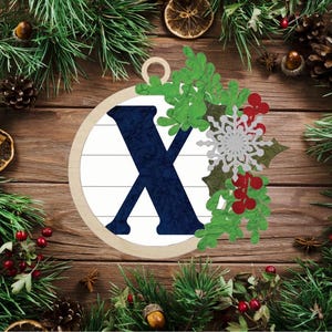 Floral Monogram Letter X Christmas Ornament / Initial Ornament SVG Digital Download for Glowforge or Laser -Not a Physical Product