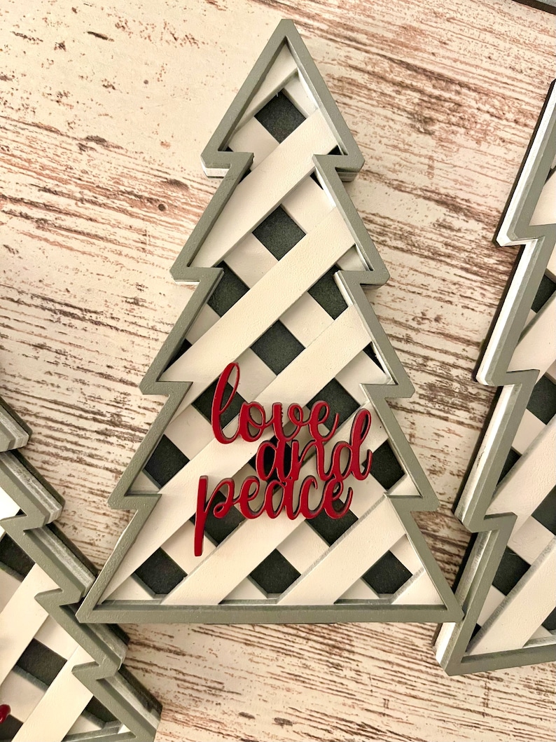 Lattice Christmas Trees w Stands and Words Set of 5 SVG Digital Download for Glowforge or Laser image 5