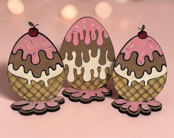 Drippy Ice Cream Cone Easter Eggs Set of 3 SVG Digital Download For Glowforge or Laser For 1/8” and 1/4” Material Not a Physical Item