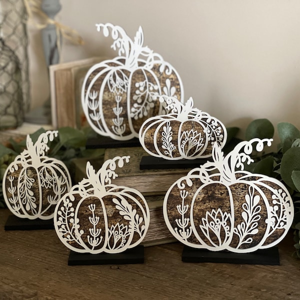 Floral Farmhouse Pumpkins Set of 5 SVG Digital Download for Glowforge or Laser For 1/8” and 1/4” Materials NOT a Physical Item