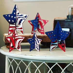 3D patriottische Amerikaanse vlag sterren set van 5 SVG digitale download voor Glowforge of laser, alleen VOOR 1/8" MATERIAAL - geen fysiek item