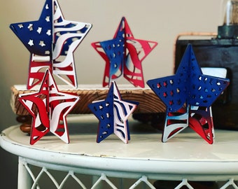 3D Patriotic American Flag Stars Set of 5 SVG Digital Download for Glowforge or Laser FOR 1/8” MATERIAL Only - Not a Physical Item