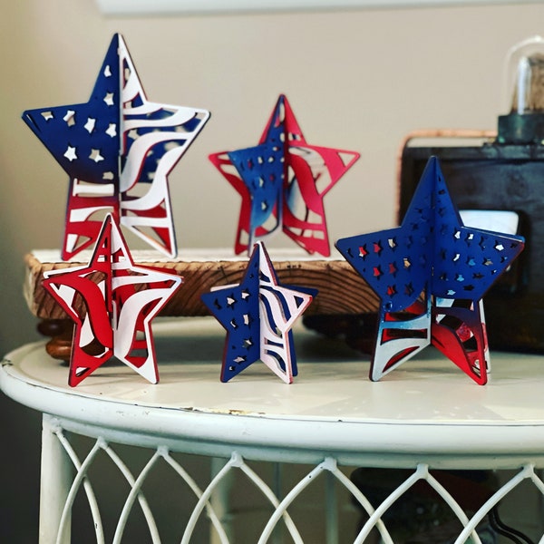 3D Patriotic American Flag Stars Set of 5 SVG Digital Download for Glowforge or Laser FOR 1/8” MATERIAL Only - Not a Physical Item